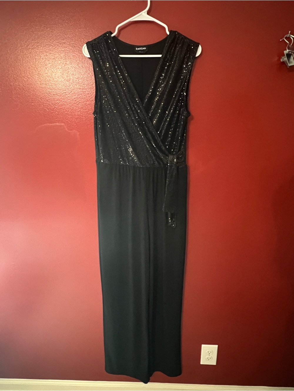 Bebe Disco Dot Wrap Tie Jumpsuit